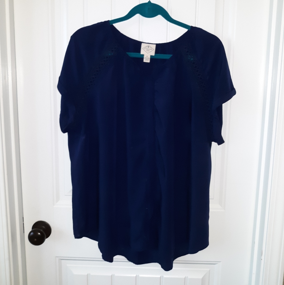 St. John's Bay navy blue button up peasant blouse
